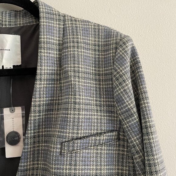 Anthropologie Women 14 Gray Houndstooth Academia Cropped Knit Tuxedo Blazer NWT - Picture 10 of 16